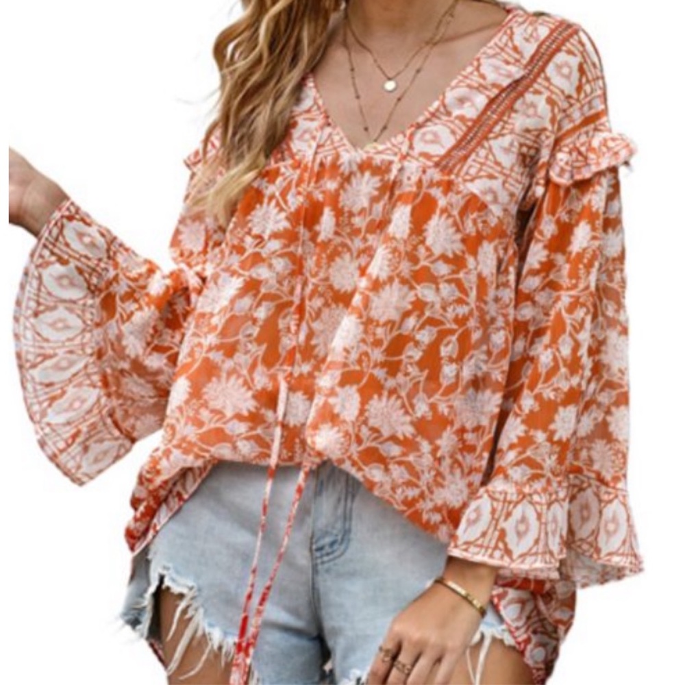 Orange Boho Blouse